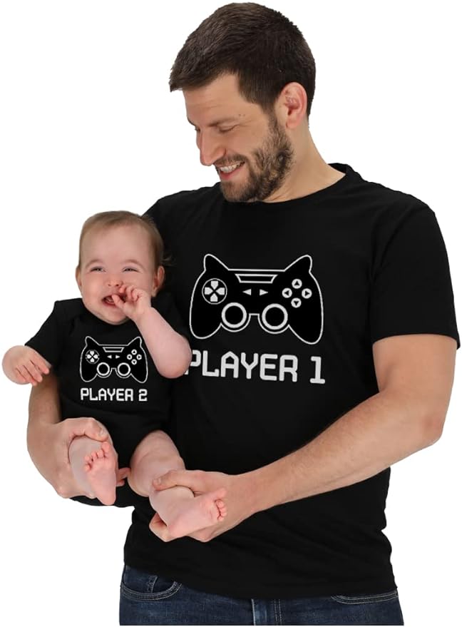 Gamer Dad and Baby Matching Outfits Gifts for New Dads Player 1 & Player 2 Funny Fathers Day Daddy and Me Outfits