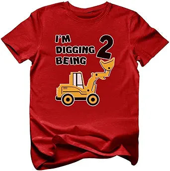 Construction 2nd Birthday Shirt Boy 2 Year Old Gifts for Boys Bulldozer I'm Digging Being 2 Toddler Kids T-Shirt