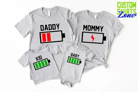 Funny New Mommy Shirt, Matching Family Shirt, Parent Kids Baby Battery Shirt, Newborn Gift, Baby Shower Shirt, Matching Family Outfits