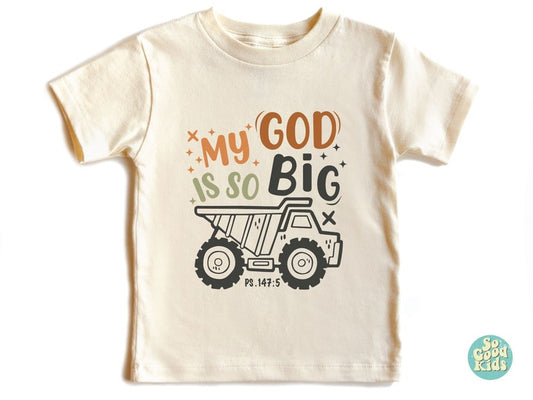 Boys Construction T-Shirt, Christian Kids T-Shirt, Biblical Toddler Outfits, Retro My God is So Big Truck Shirt, Bible Verse Shirt