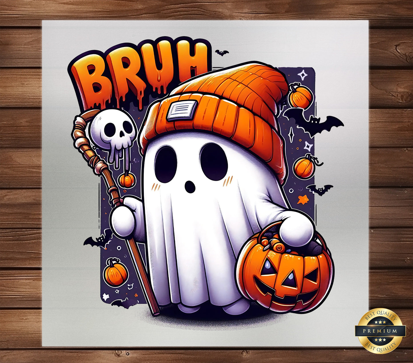 Bruh Ghost DTF Transfer, Kids Cute Spooky Ghost Design, Easy Application, Ready to Press, Iron on Decal, Custom Halloween Apparel, DIY Craft